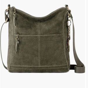 The Sak Lucia Crossbody in Moss / Olive Green Suede Leather Bag like new